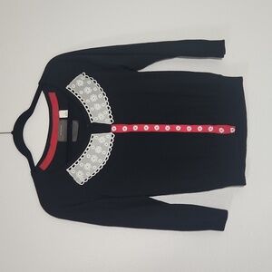 Anthropologie Guinevere Black Cardigan Snap Front W/ Sheer White Beaded Insert M